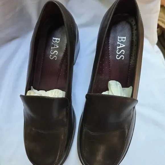 NEW Bass Womens Y2K Naples Loafers 8.5 Brown Leather Block Heel Comfort Preppy - Picture 9 of 11